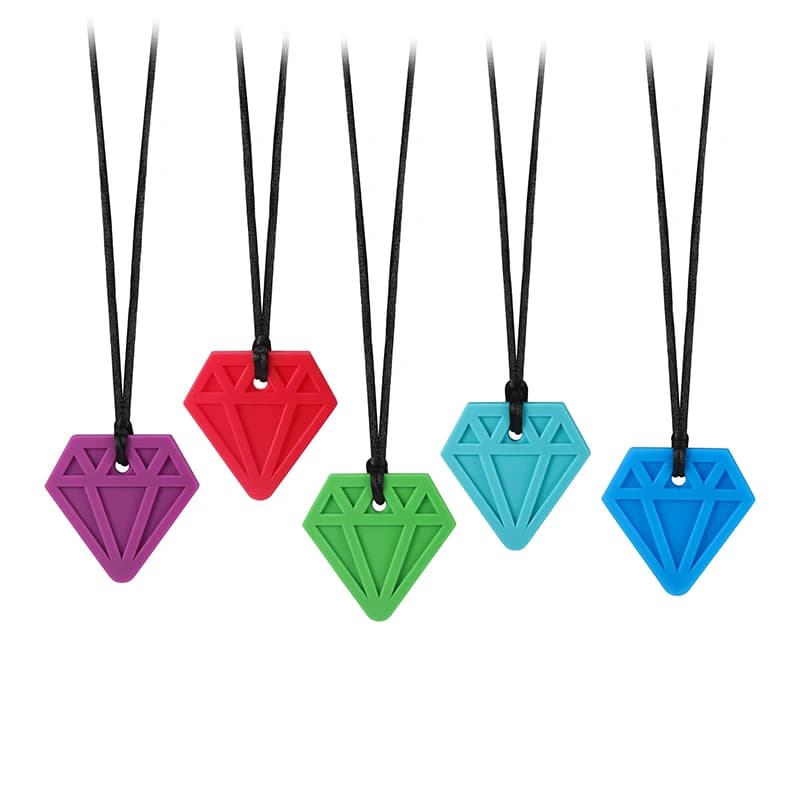 Collana da masticare sensoriale con ciondolo a forma di diamante per massaggiagengive in silicone per ragazzi e ragazze con autismo ADHD SPD da masticare mordere motore orale