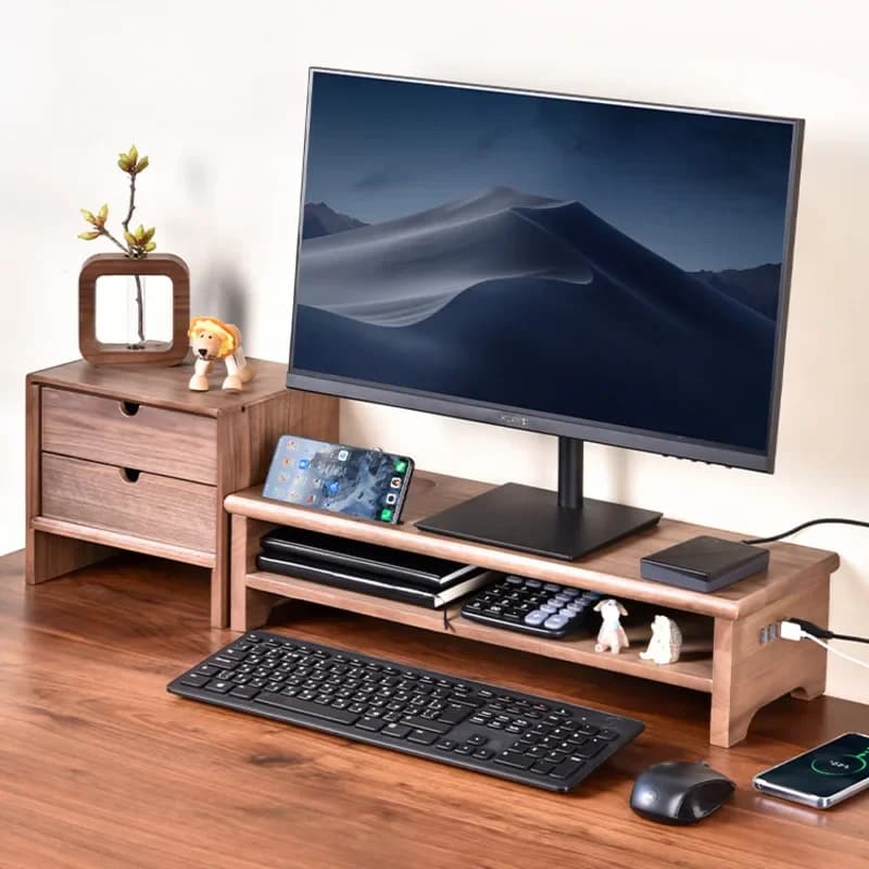 Office computer support with table monitor support with USB extension Solid wood drawer organizer Desk space saving frame