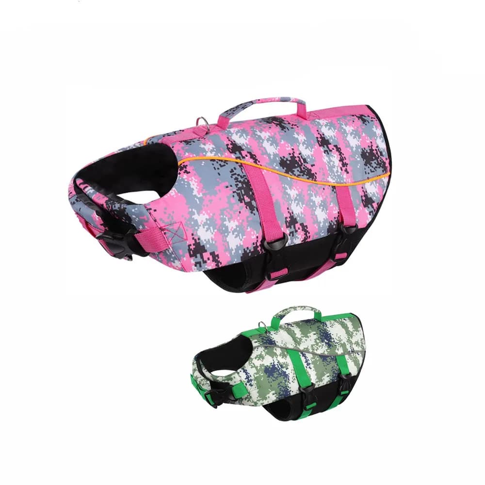 Camouflage Dogs Life Jacket Buoyancy Ripstop Dog Life Vest with Rescue Handle Adjustable Pet Flotation for Water Safety