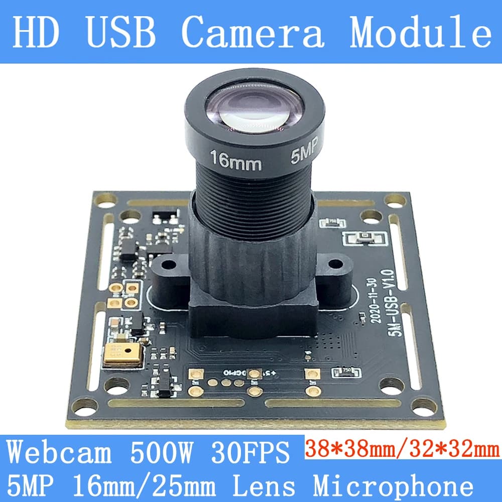 16mm 25mm Obiettivo CCTV Webcam Industriale Puro Fisico HD 500W UVC 2592*1944 30FPS Modulo Telecamera USB Microfono Windows Linux