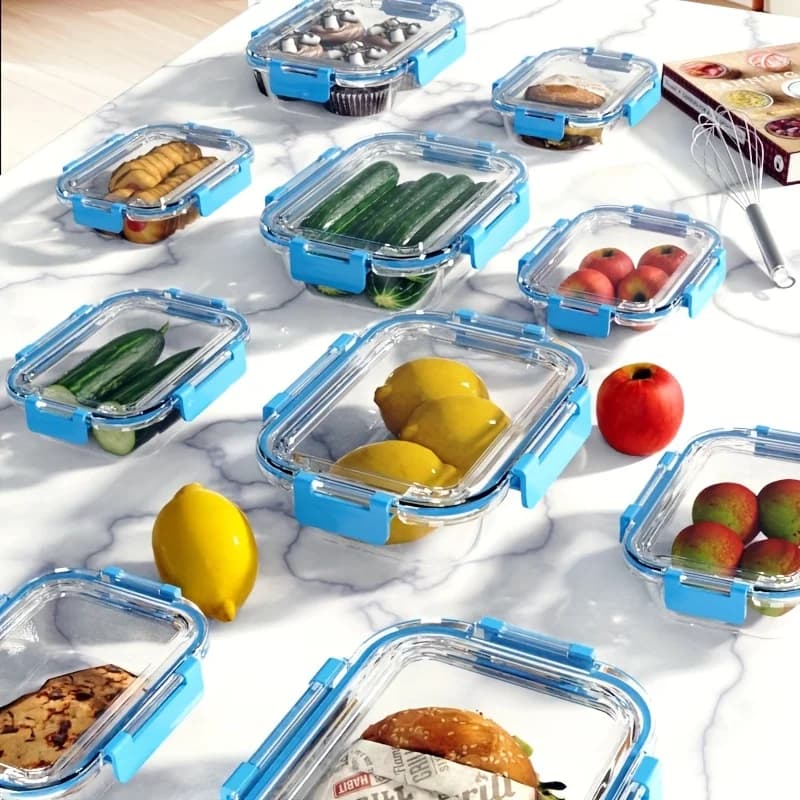 Contenitore per alimenti in vetro impilabile da 20 pezzi (10 coperchi + 10 contenitori) - Preparazione dei pasti e dispensa multiuso. con coperchi ermetici, forno