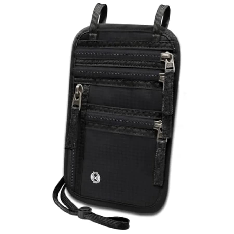 Neck Wallet for Traveling Women Men, RFID Blocking Nylon Passport Holder Travel Pouch, Family Travel Document Organizer Passpor