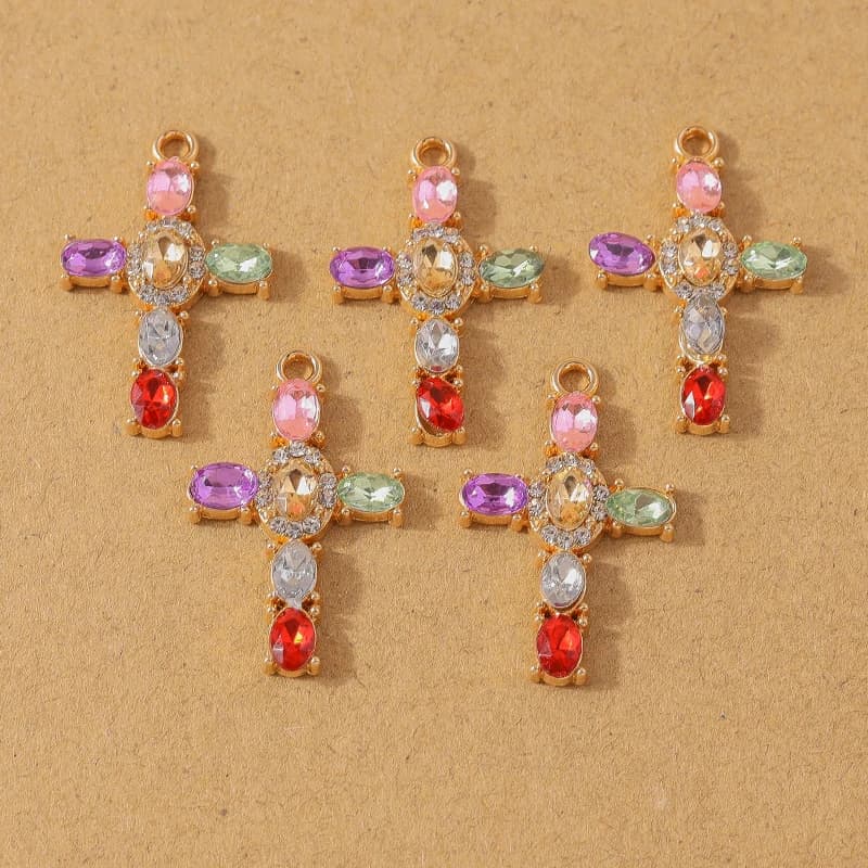 5 pcs Gorgeous Rhinestones Crystal Cross Charms Pendant for Necklace Earrings Bracelet DIY Jewelry Making Accessories Supplies