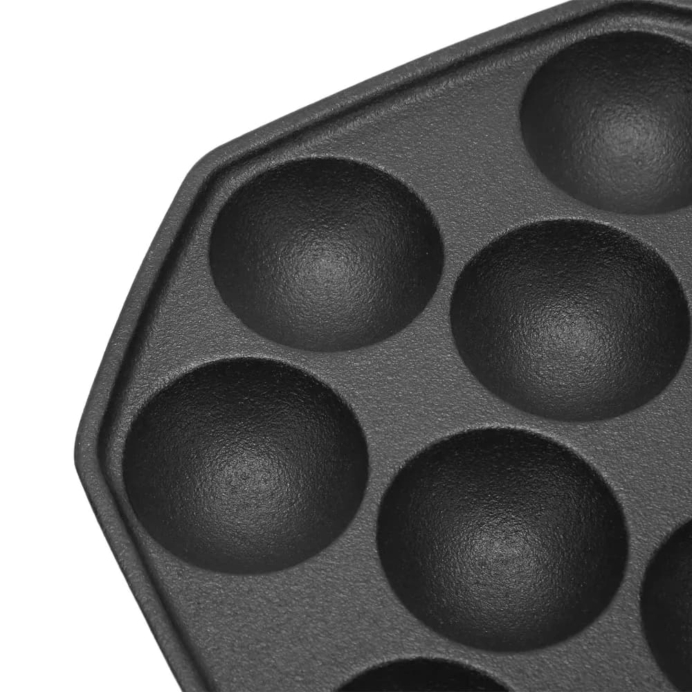 Padella in Ghisa per Uova e Takoyaki, Antiaderente, Distribuzione Uniforme del Calore, Manico Robusto Resistente al Calore, Griglia per Polpette di Polpo