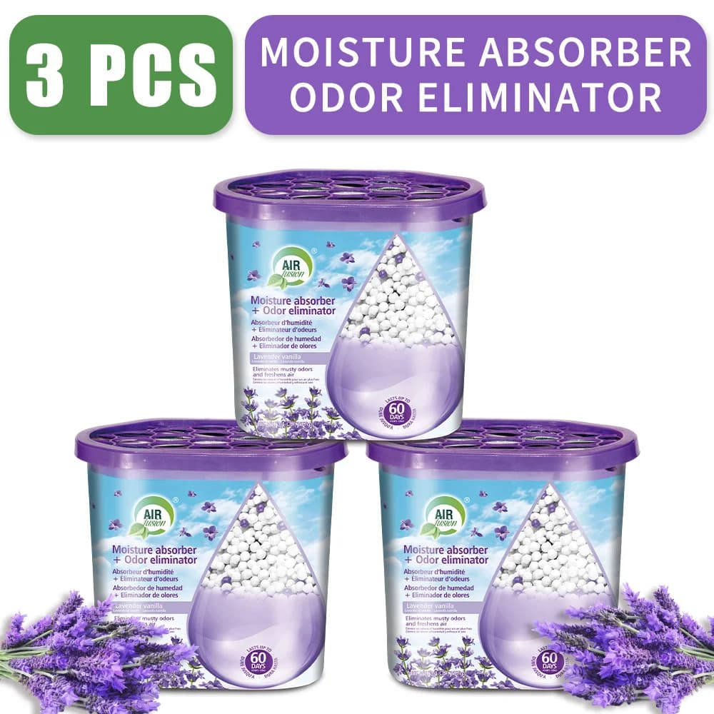 Pack of 3 powerful boxes for moisture absorbers and odor removers: for cabinets, bathrooms, camper. Traps for humid reusable dehumidifier, pre