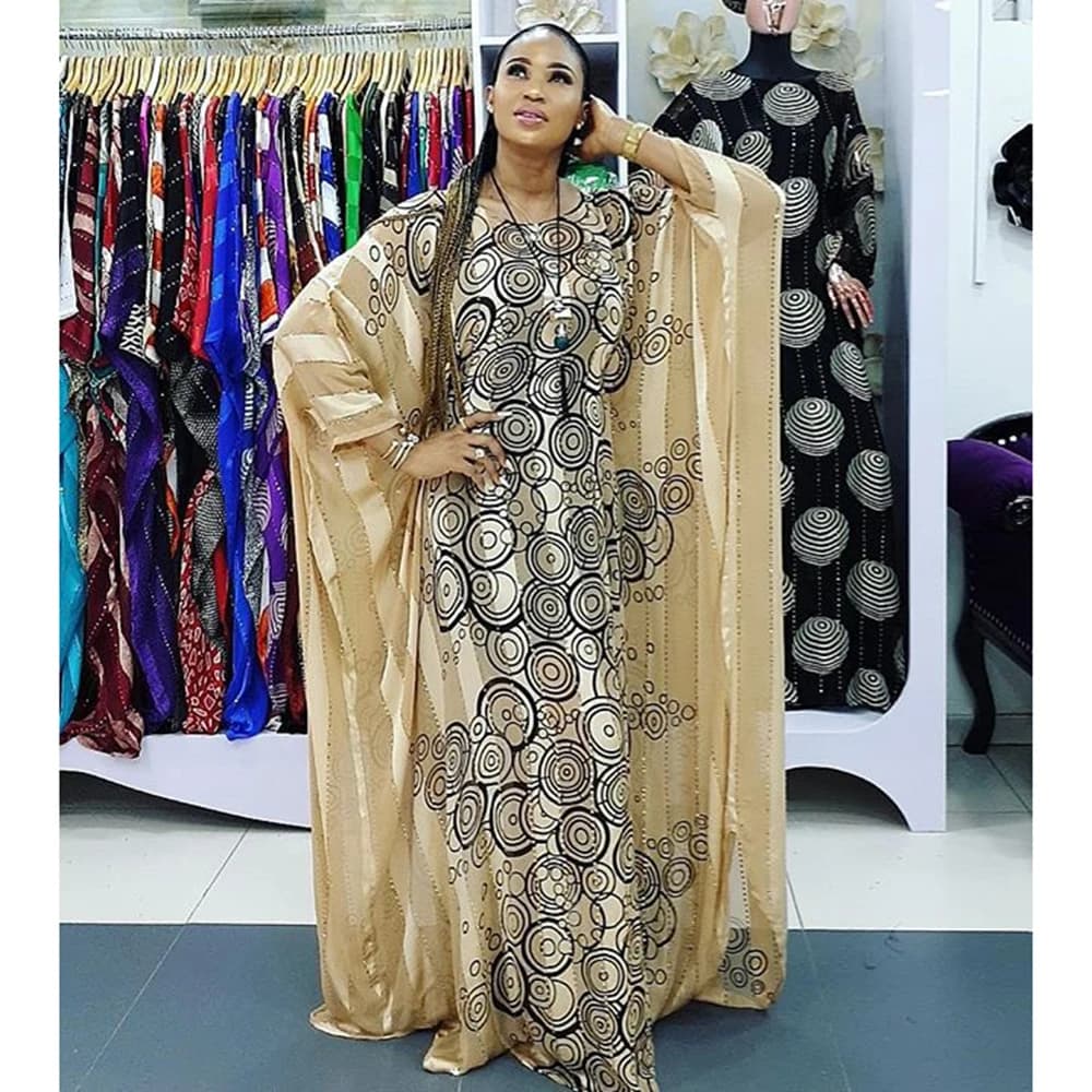 African Dresses for Women Rich Bazin Evening Party Maxi Dress Colorful Stripe Circle Print Nigeria Long Robe Elegant Sexy Daily