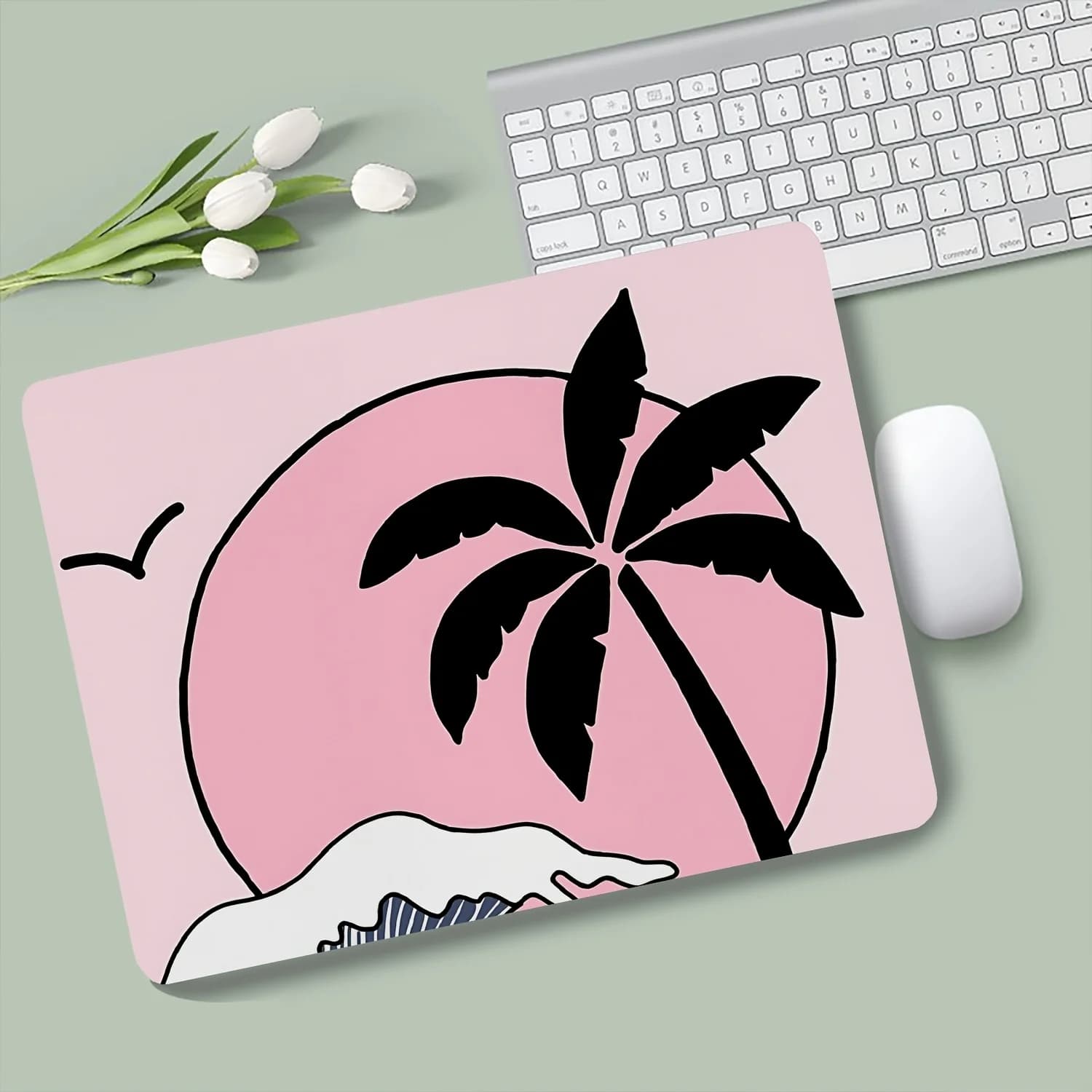 Tappetino per mouse da gioco Japanese Wave Coconut Tree, tappetino da scrivania in gomma antiscivolo per computer