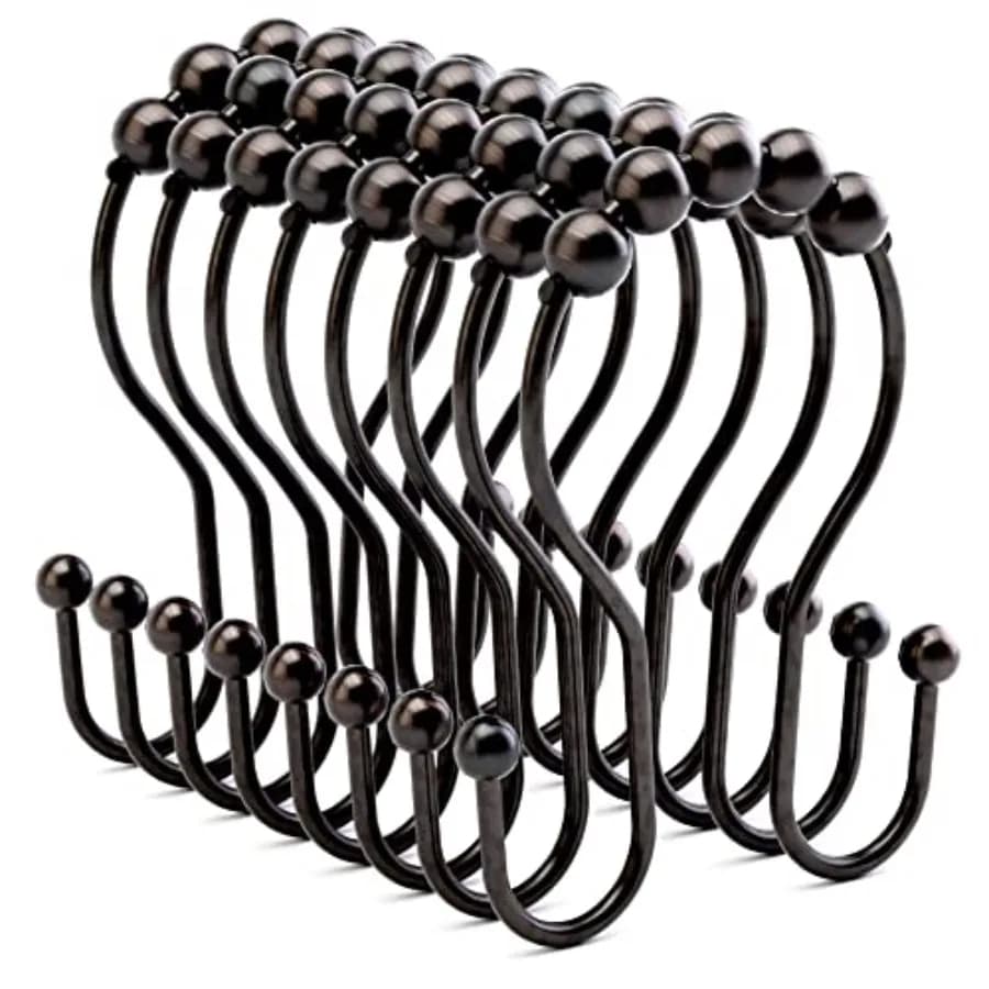 Shower Curtain Hooks Shower Curtain Rings Rust Proof Double Hook Shower Curtain Hooks, 12 Pcs Shower Hooks for Shower Curtain,