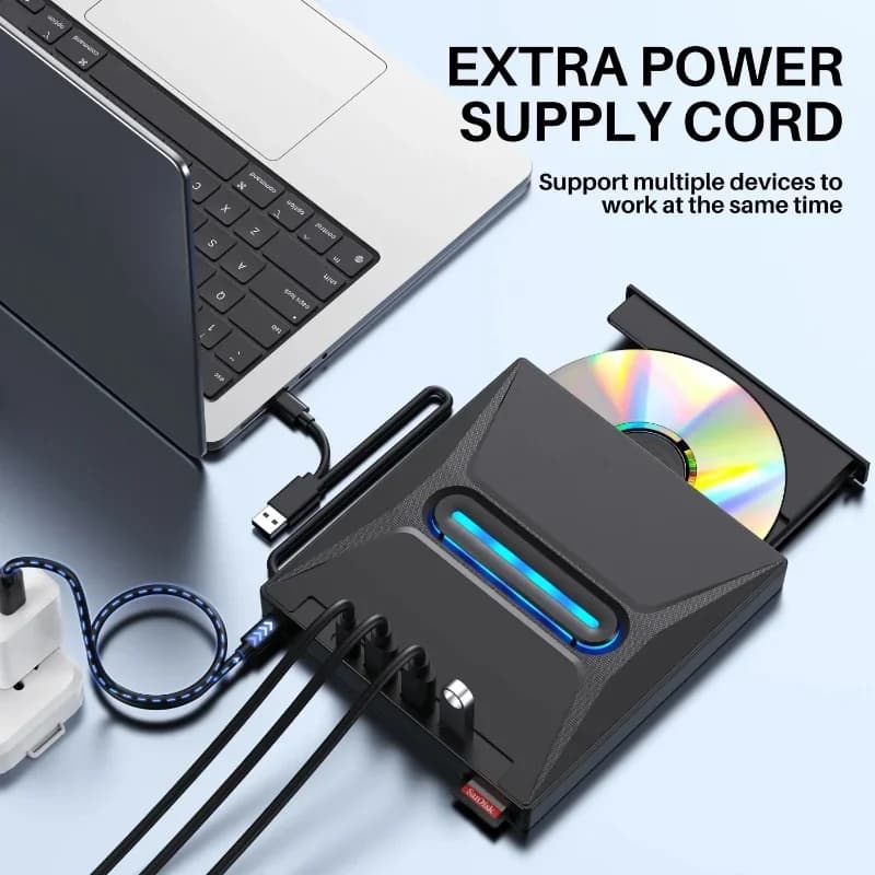 External CD DVD Burner,Blu Ray Burner, CD/DVD+/-RW Drive SD Card Reader, CD ROM Burner, DVD Player Hub-Co for Laptop Desktop