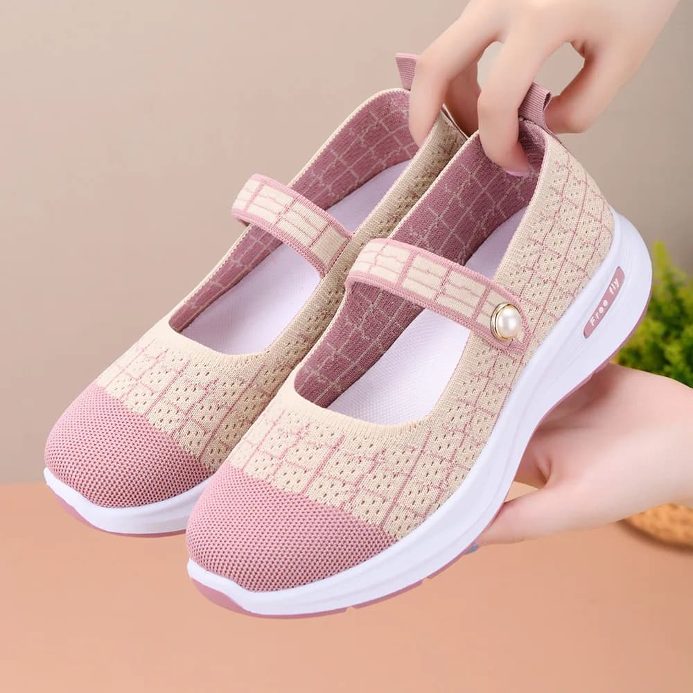 Elastic Strap Hollow Mesh Mary Jane Sneakers Women Breathable Non Slip Soft Sole Daily Comfort Walking Casual Shoes