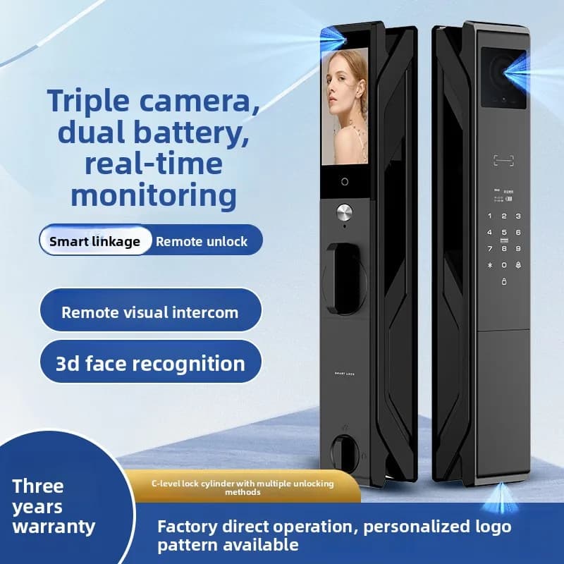 Serratura Intelligente con Impronta Digitale, Doppia Batteria, Tre Telecamere, Monitoraggio e Interfono Visivo, Serratura Intelligente di Classe C