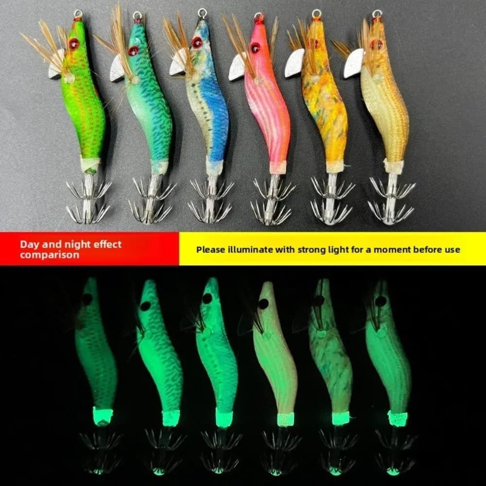 2PCS Hard Fishing Lure 1.5# Squid Jig 8.2g Luminous Fishing Lure Glow in Dark 7cm Hard Bait Saltwater Fishing Lures