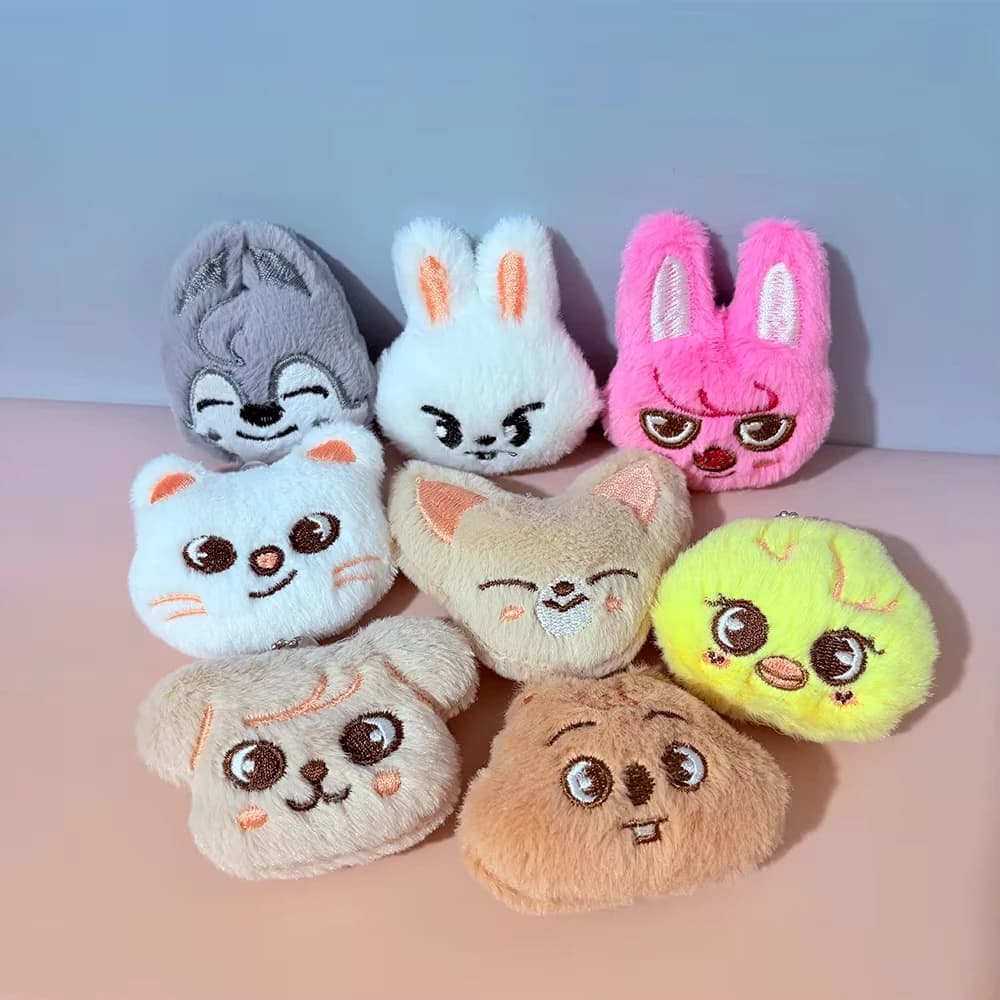 8pcs/set Cute Zoo Animal Wolf Bear Foxes Duck Designs Mini Keychain Cartoon Plush Stuffed Animal Doll Keyring KPOP Fans Gift