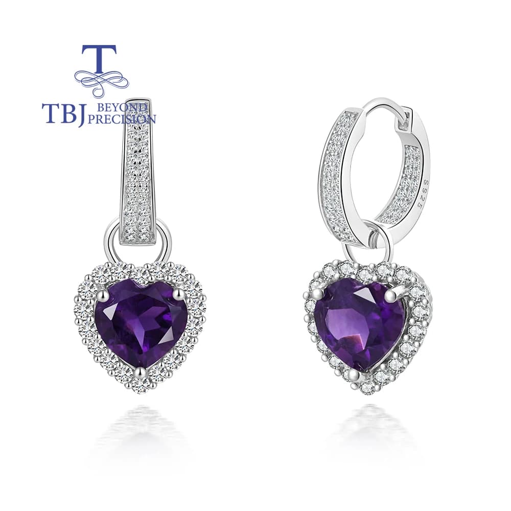 Orecchini a cuore con ametista africana naturale dal design unico a due abiti splendido regalo di anniversario e compleanno da donna in argento sterling 925