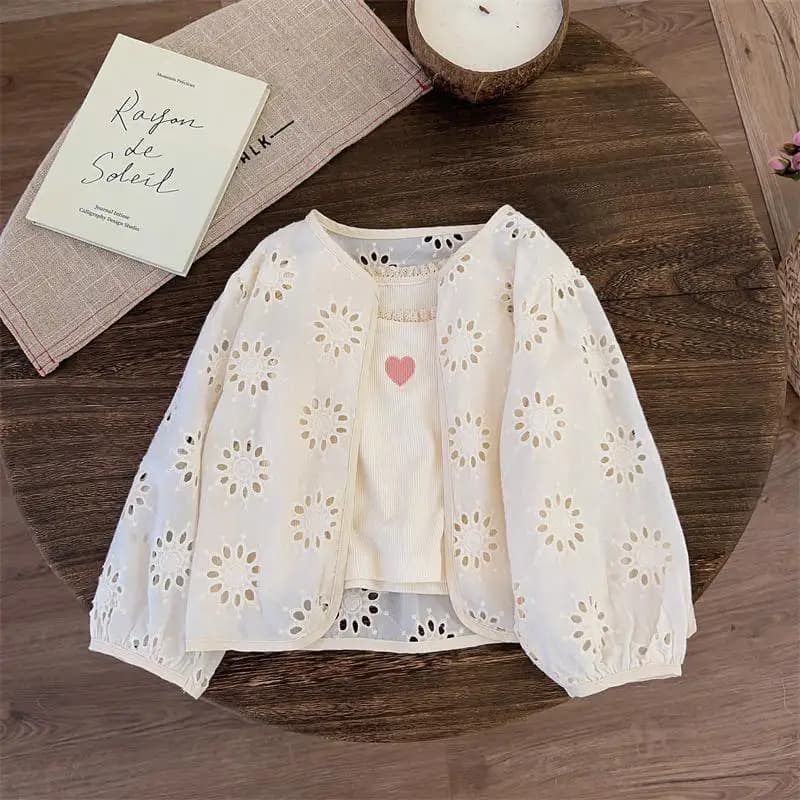 Camicie con aria condizionata in pizzo da ragazza 2025 Giacche estive casual con protezione solare Cappotto da principessa in tinta unita anti-zanzara per bambini