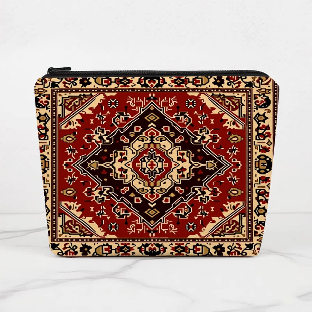 Borse per il trucco con design a motivi tribali geometrici rossi per ragazze, pochette per cosmetici, borsa da toilette, astuccio per matite, custodia da viaggio