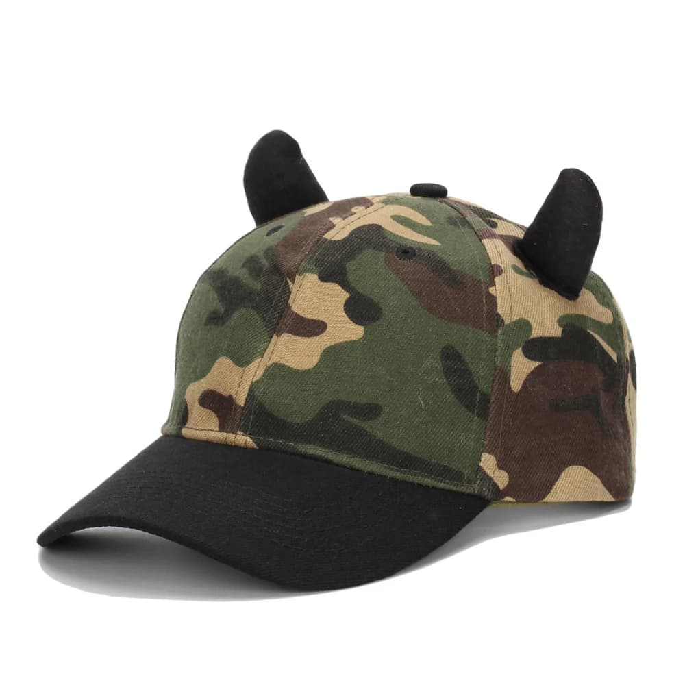 A baseball cap with devil horns, adjustable for both men and women, is an interesting and distinctive outdoor sun hat.