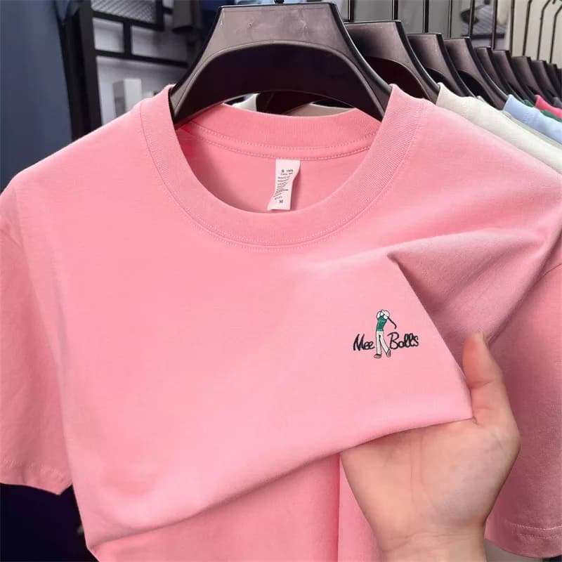 100% cotton designer brand short sleeve T-shirt fashion luxury cartoon embroidered men's casual golf summer new round neck top