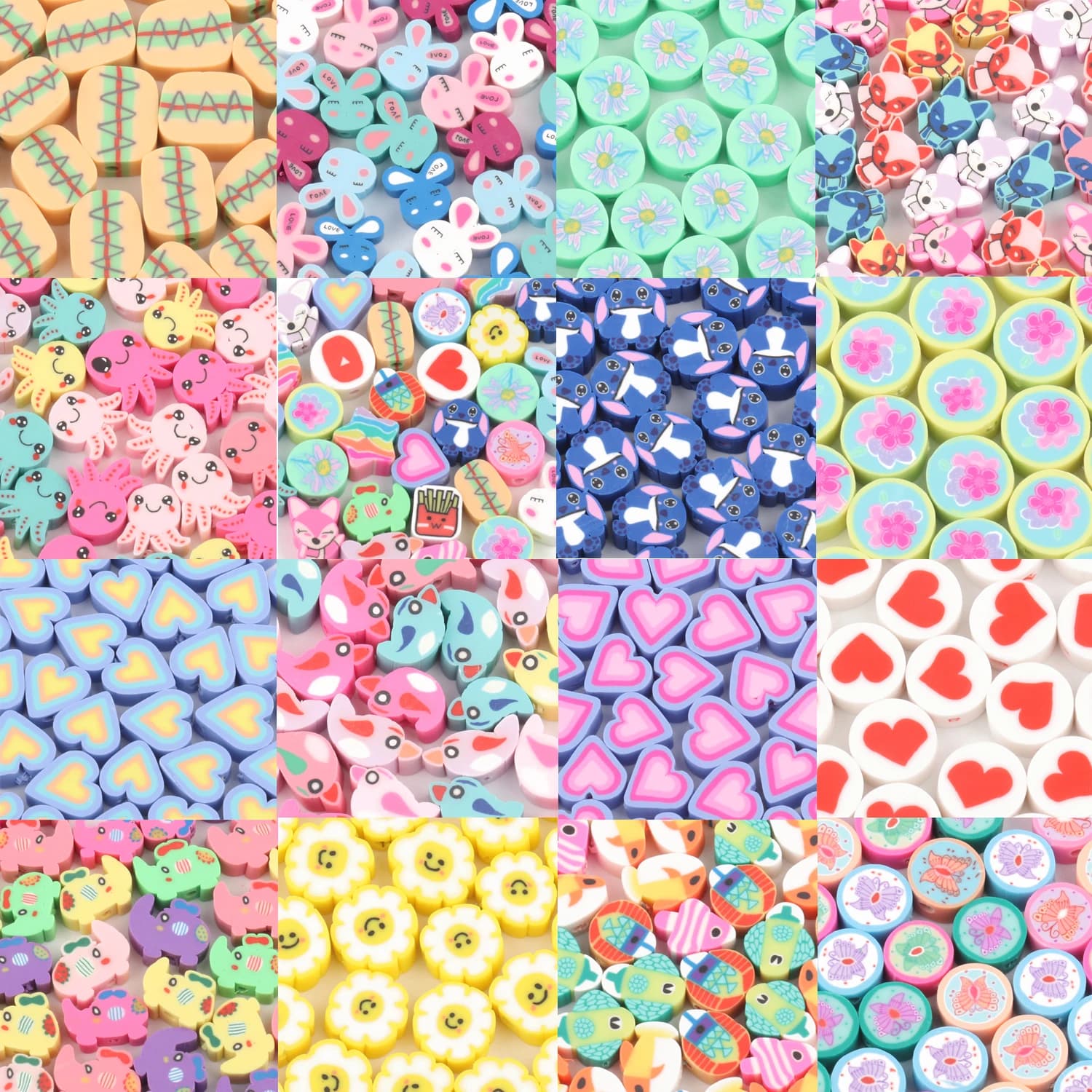 19Styles Mixed Flower Fruit Animal Heart Polymer Clay Beads Loose Spacer Bead For Jewelry Making DIY Bracelet Necklace Accessory