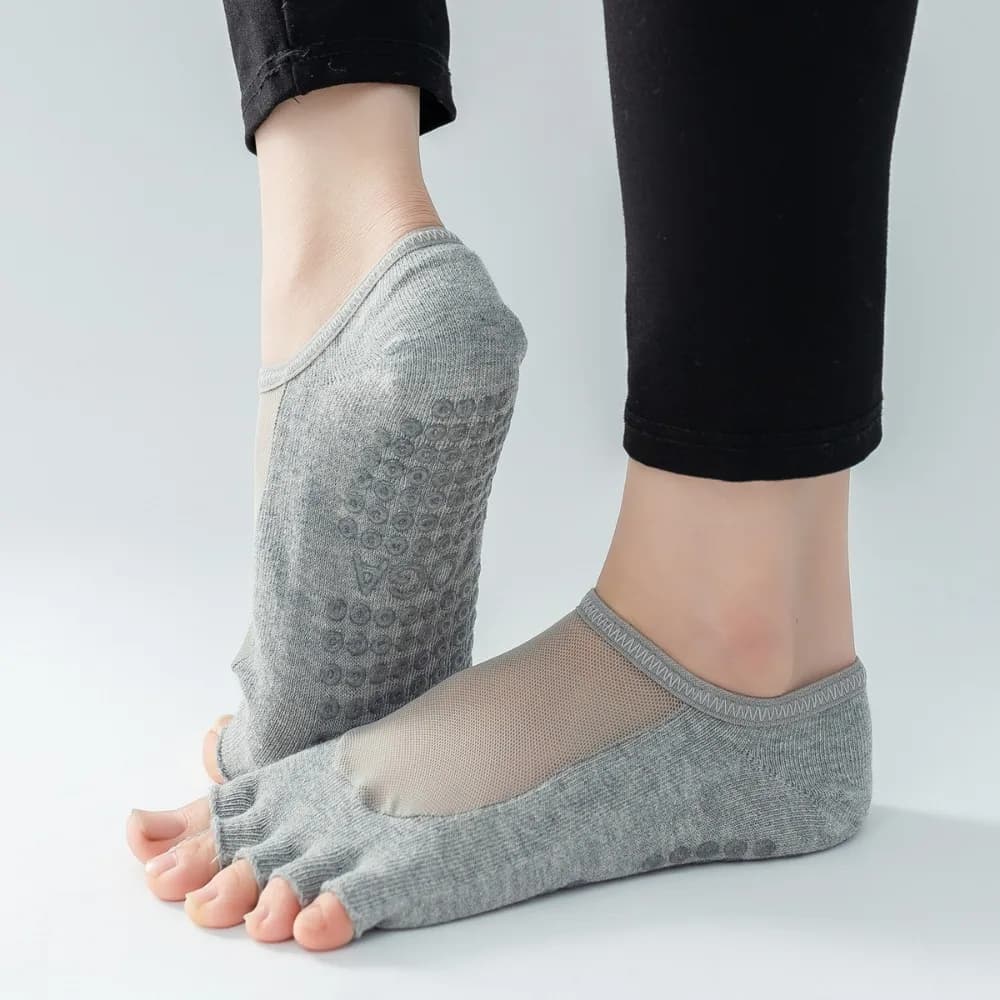 Calzini Yoga Mezze Dita in Rete con Punta Divisa da Donna, Antiscivolo Professionali per Pilates, Danza, Performance e Fitness