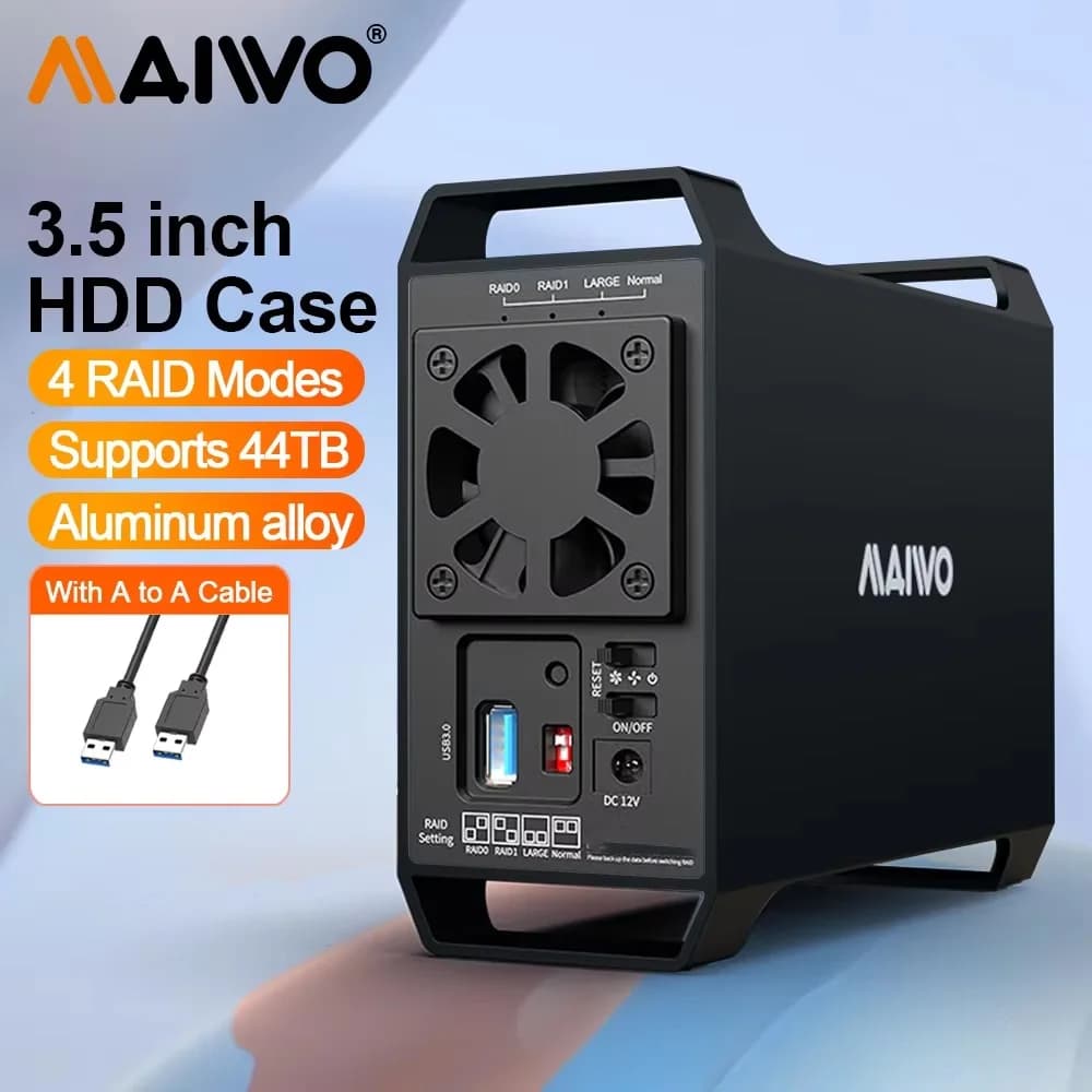 MAIWO Custodia per HDD/SSD Dual Bay Custodia per disco rigido esterno da 3,5 pollici Array HD Array per disco rigido SATA A USB con funzione RAID