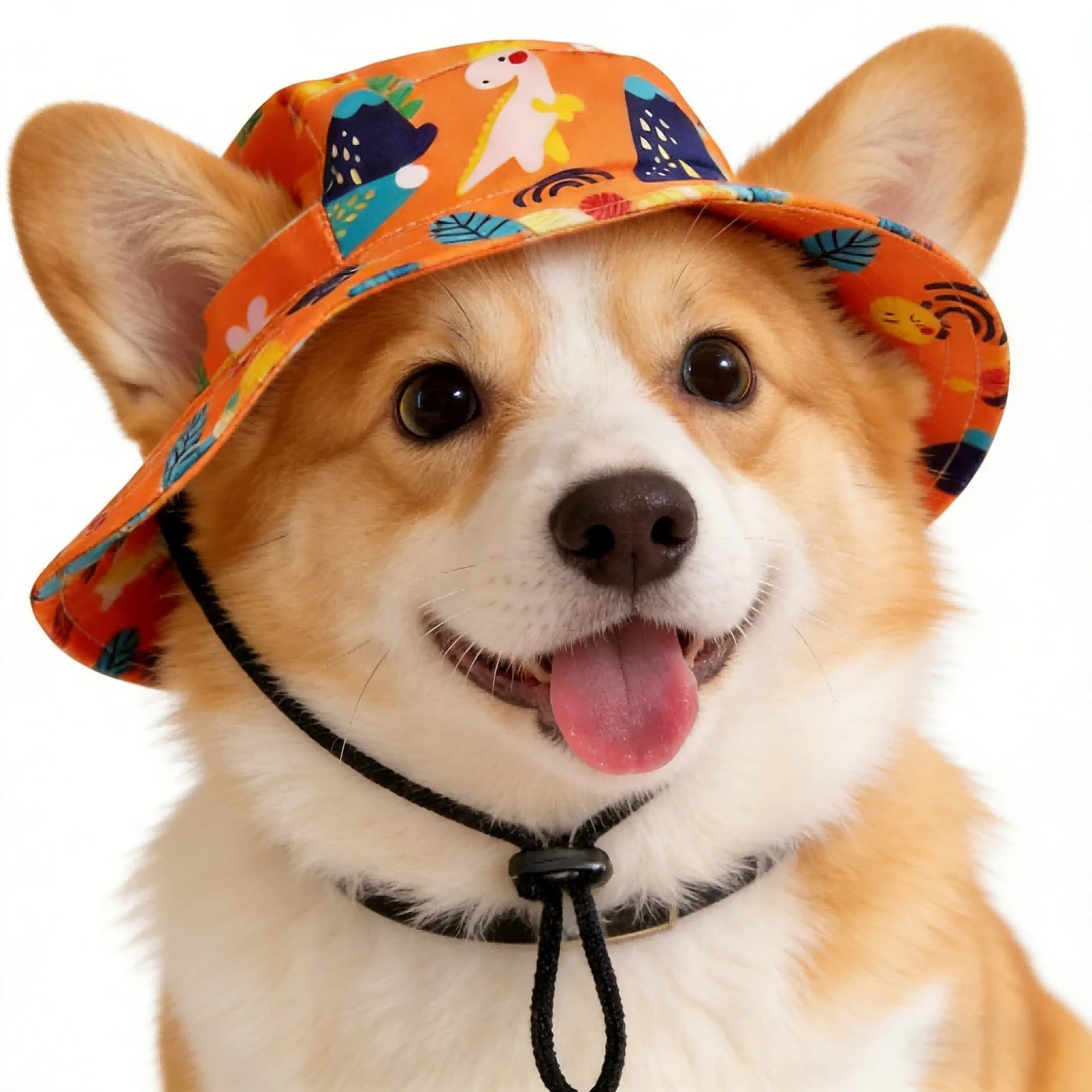 Cartoon Print Pet Bucket Sun Hat Ear Hole Design Adjustable Anti-drop Chin Strap Cap Small Medium Dogs Cats Outdoor Walking