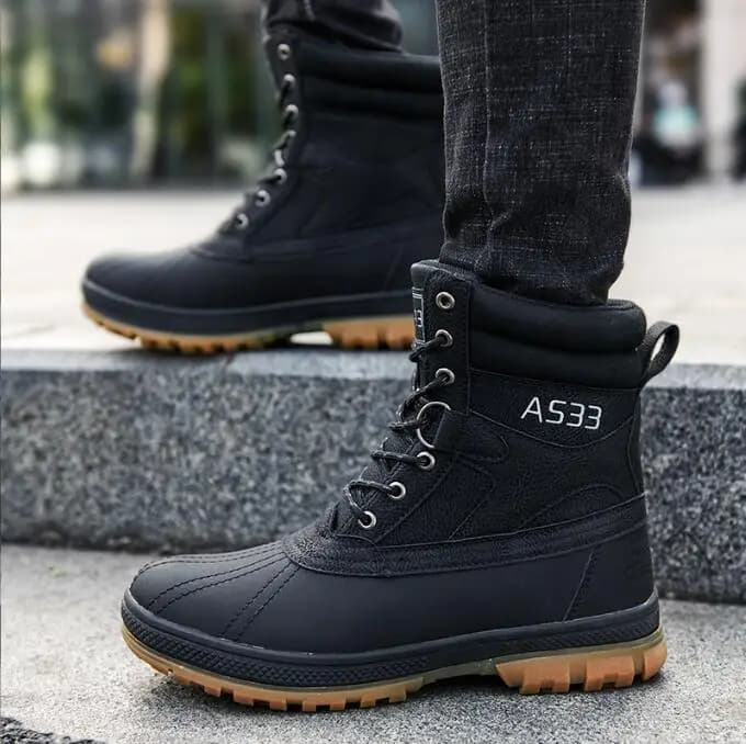 Stivali invernali da uomo con plateau Stivaletti da uomo Scarpe alte da trekking all'aperto con lacci resistenti al freddo