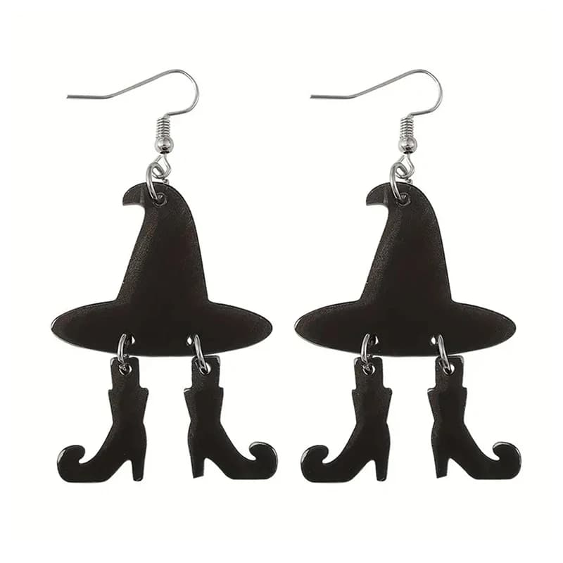 Punk Black Witch Hat Boots orecchini pendenti orecchini di Halloween in acrilico gotico per regali per ragazze da donna