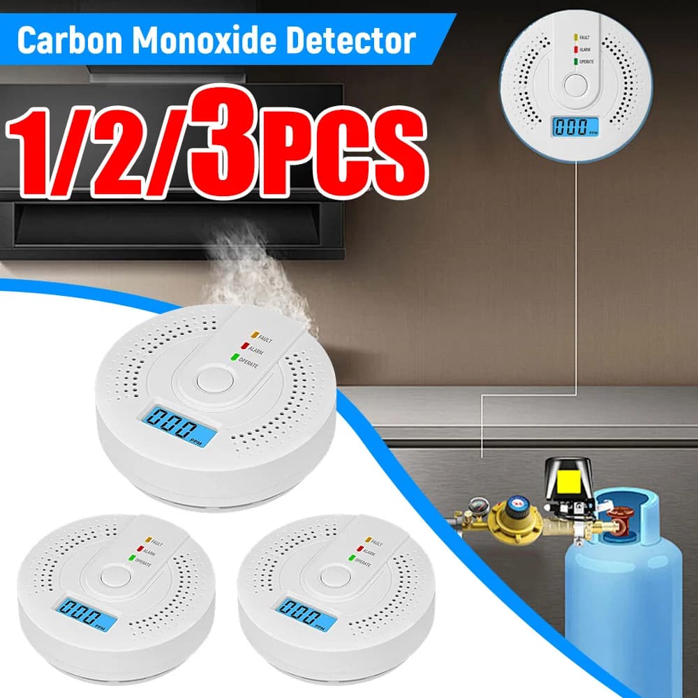 Rilevatore di Monossido di Carbonio Digitale con Allarme Sonoro (Senza Batteria) e Sensore con Indicatore LED per Casa e Ufficio