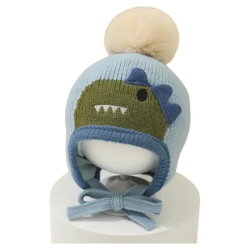 Cute Cartoon Animals Pompom Hat Baby Ear Protection Winter Warm Toddler Knitted Cap Beanies 6-36Month Kids Woolen Crochet Bonnet