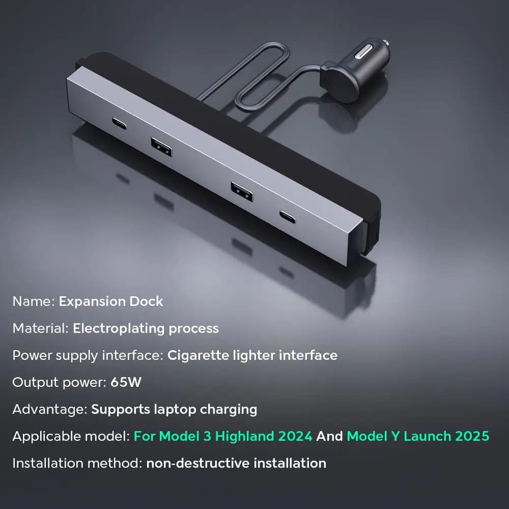 For Tesla Model 3 Highland 2024 NEW Model Y 2025 Launch Juniper 65W Dock Expansion Control Central Charging Fast Shunt USB HUB