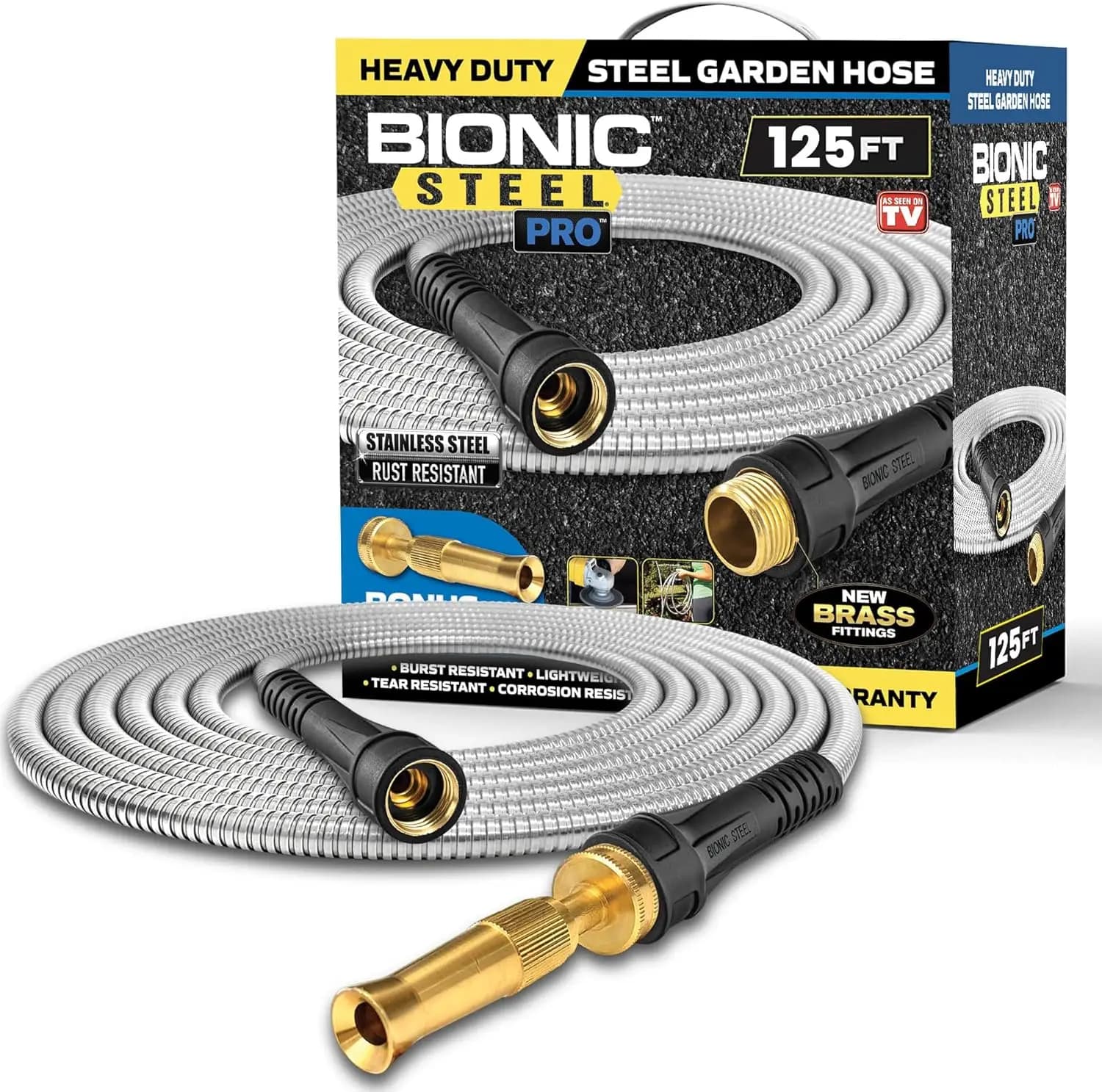 Stainless Steel Garden Tube 38 Meters with Ugello, Flexible, Anti-Piega, Lightweight, Durable, Water Pipe 500 PSI