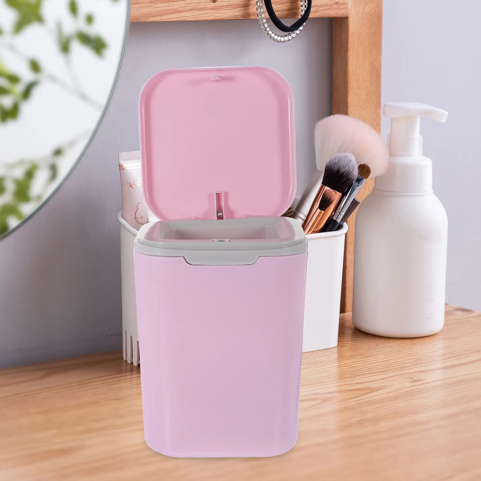 Cestino da scrivania piccolo con coperchio, mini pattumiera portatile per ufficio, casa, soggiorno, organizer da tavolo