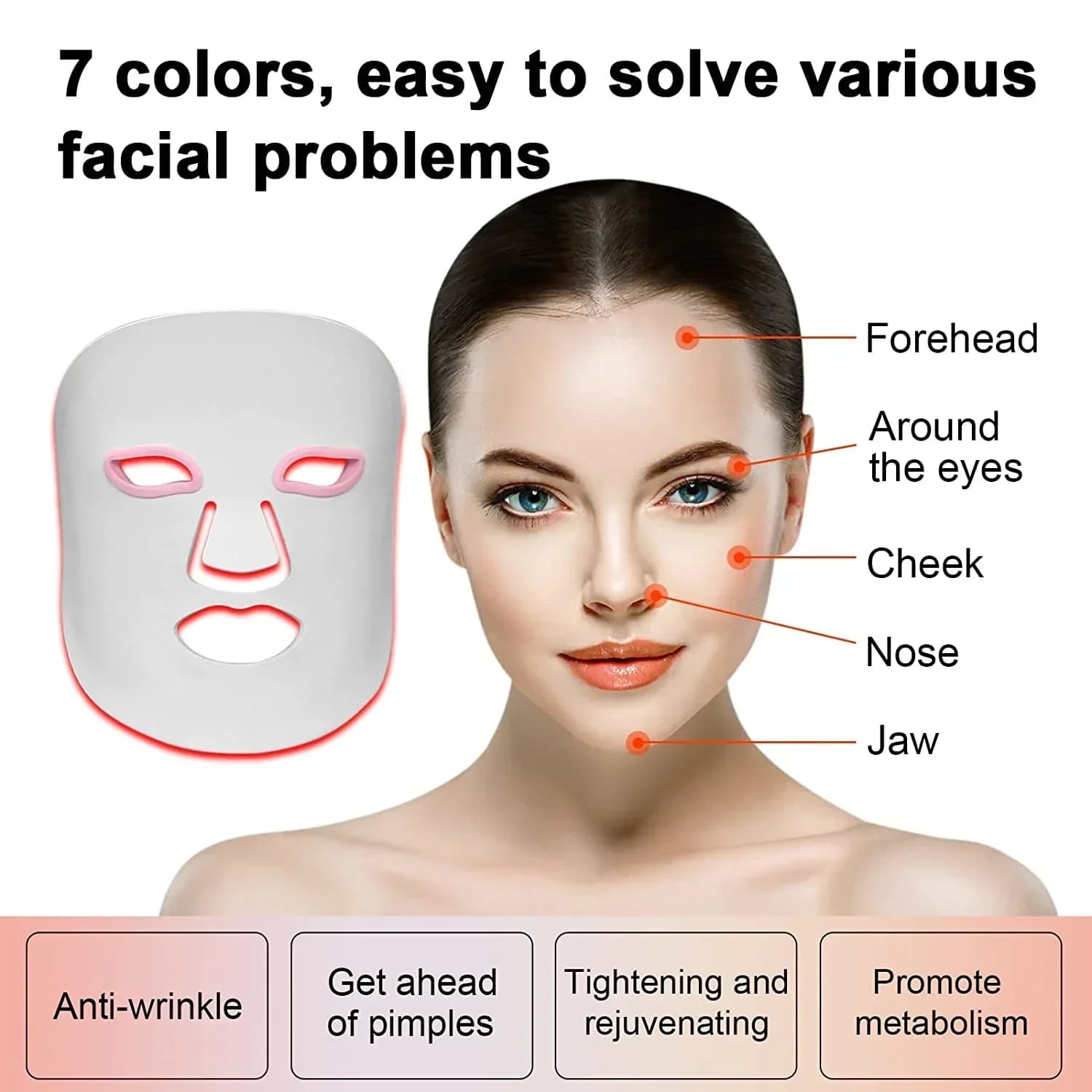 Nuova Maschera in Silicone Perfetta per Terapia LED a 7 Colori Multi-lunghezza d'onda, Maschera Viso e Collo per Sollievo dal Dolore e Trattamento Spa Domestico