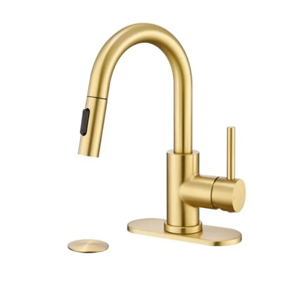Rubinetto per lavabo bagno con doccetta estraibile, miscelatore monocomando per lavabo con scarico a scomparsa, rubinetto per lavanderia/lavabo a 1 o 3 fori