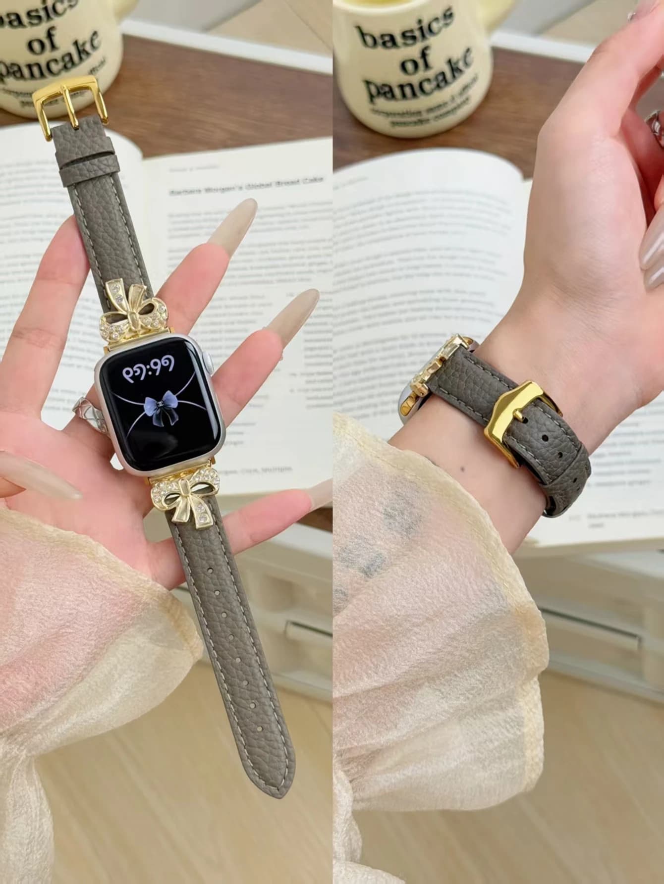 New Bling Bow Leather loop For Apple Watch band women Series Ultra 10/9/8/7/6 38mm 40mm 41mm 42mm 44mm 45mm 46mm Strap