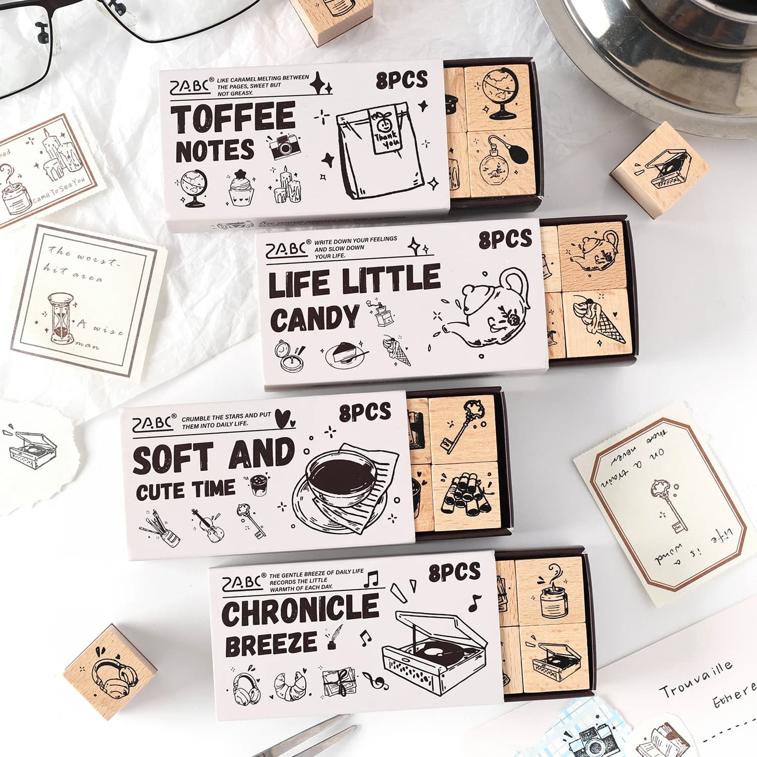 8 Pcs Vintage Cartoon series Wooden Rubber Letter Number Symbol Stamp Set For Card Making Planner Scrapbook