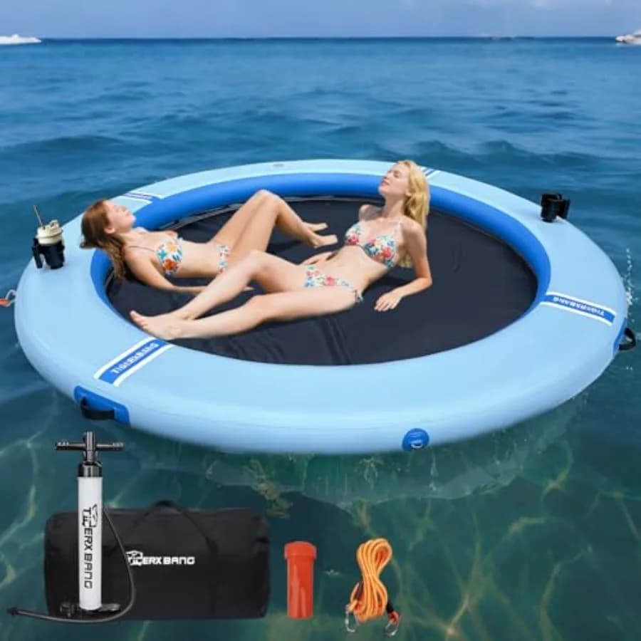 Amaca Gonfiabile Galleggiante con Portabicchieri, Anello Galleggiante per Relax al Sole, Materassino Galleggiante in Rete per Piscina, Fiume e Lago per Adulti, 8FT