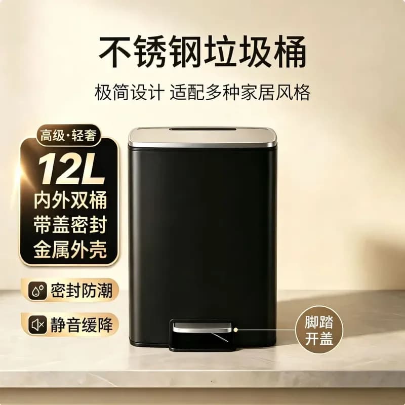 Stainless Steel Trash Can Household Foot Pedal Large Capacity Silent Slow Drop for Living Room Kitchen Bathroom 48h Delivery