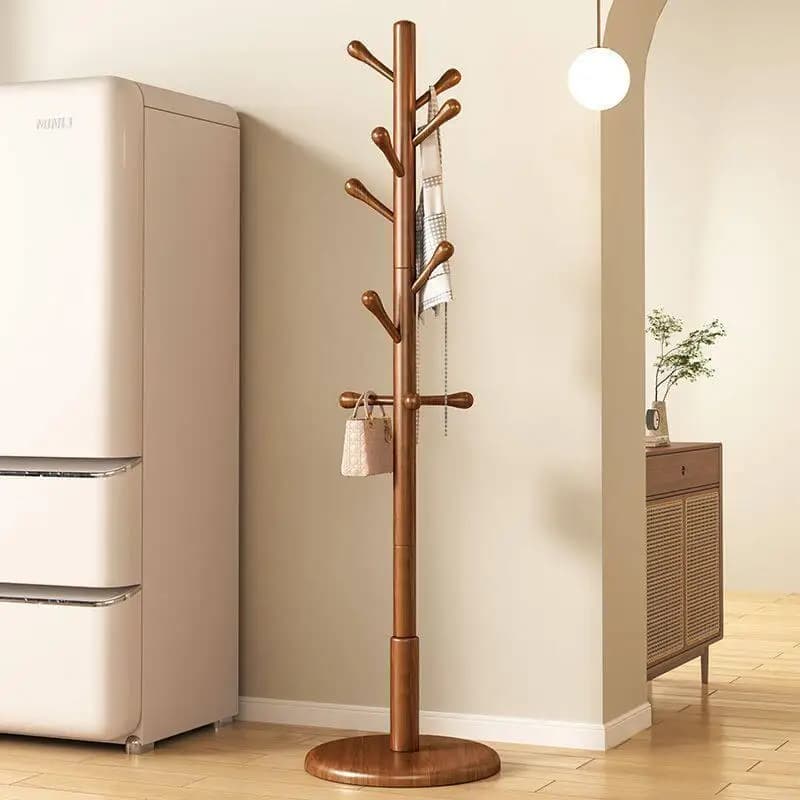 Modern Minimalist Wood Floor-Standing Coat Rack Bedroom Home Use Clothes Hanger Rod Bag Hanging Rack Simple Elegance