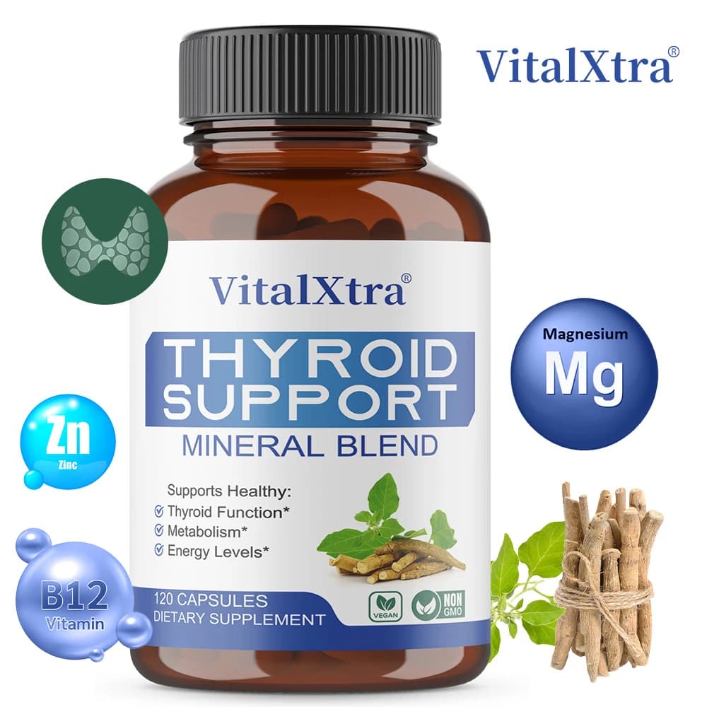Integratore per la Tiroide, Ricco di Vitamina B12, Zinco, Selenio, Promuove la Salute della Tiroide e Allevia la Fatica, Supporta la Concentrazione