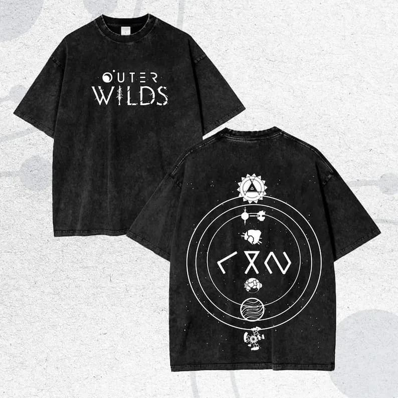 Outer Wilds Washed T-shirt New Model personality Clothes Oversized Unisex Vintage Loose Trendy Cotton Harajuku high quality soft