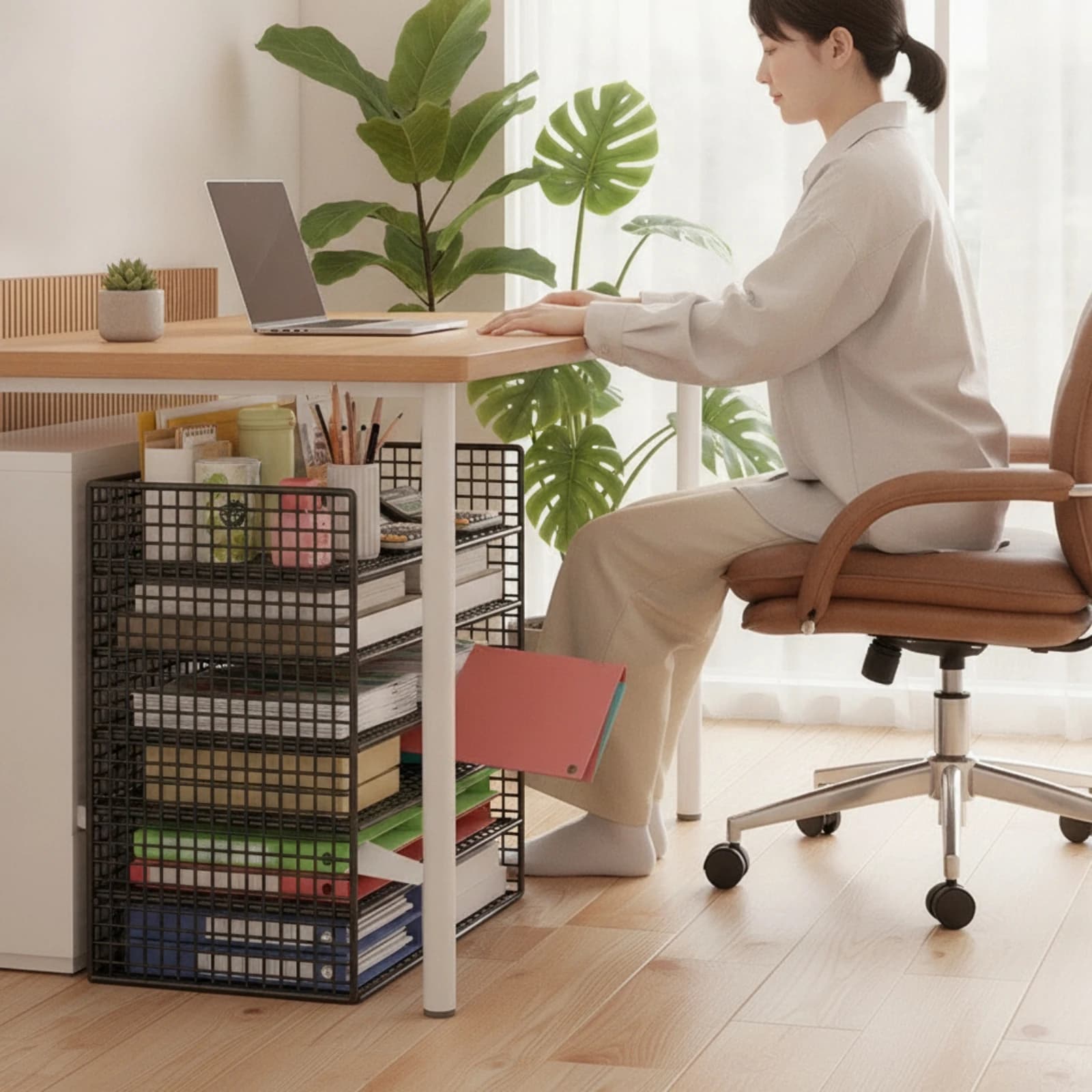 Under-Desk File Storage Rack Multi-Tier Six-Layer File Organizer Desk Organizer with Shelves Sturdy Long-Lasting