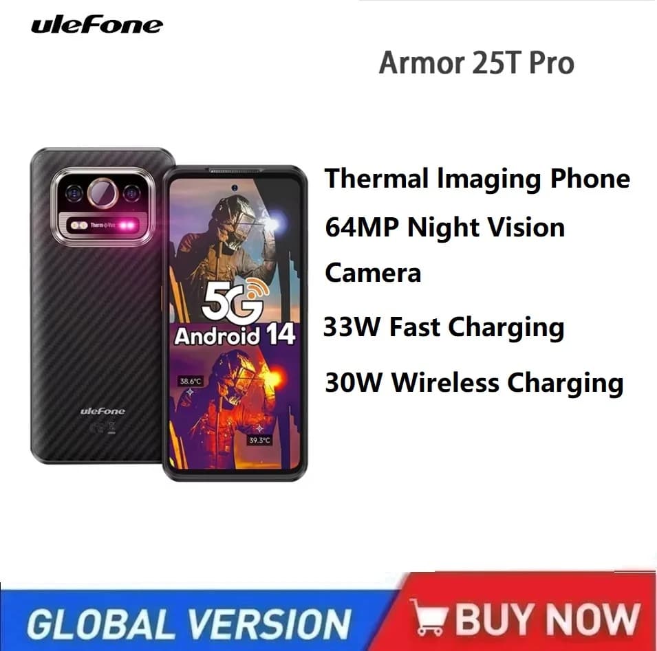 Ulefone Armor 25T Pro 5G Imaging Termico Telefono Robusto 33W 50MP + 64MP Telefono Mobile NFC Smartphone Impermeabile Android 14 Cellulare