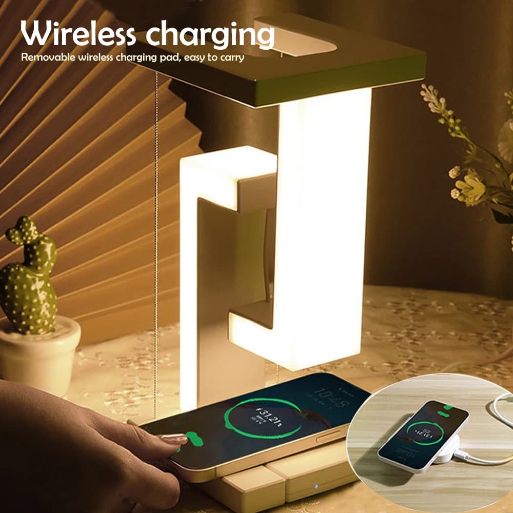 Lampada da scrivania a LED dal design galleggiante Lampada da scrivania con ricarica wireless da 10 W con regolazione continua e luce notturna con controllo touch per la camera da letto dicembre