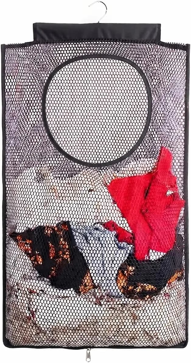 Breathable Mesh Laundry Hamper, Foldable Hanging Storage Basket, Space Saving Dirty Clothes Bag for Dorm, Apartment, RV