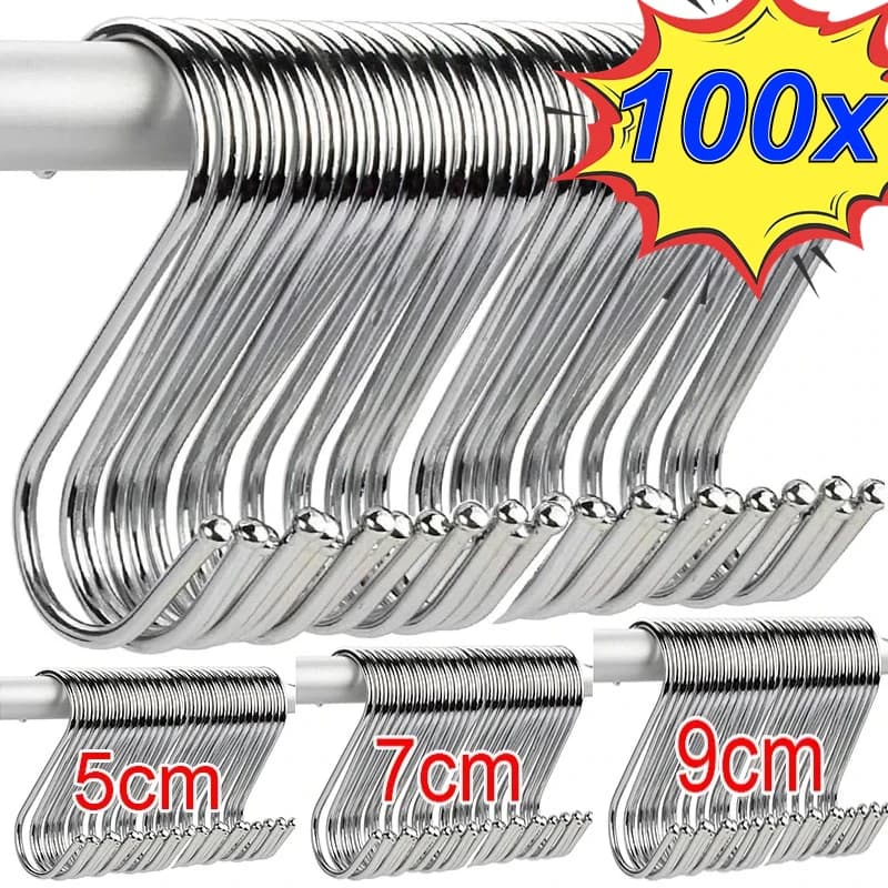 10-100 S-shaped hooks in stainless steel hook for multifunction hanging clothes towels kitchen bathroom storage holders holders