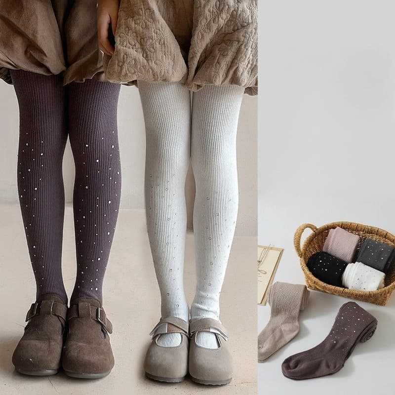 Sparkling star tights for kids Ribbed leggings in soft cotton High elastic tights Spring Autumn Ankle pants for hot and thin children