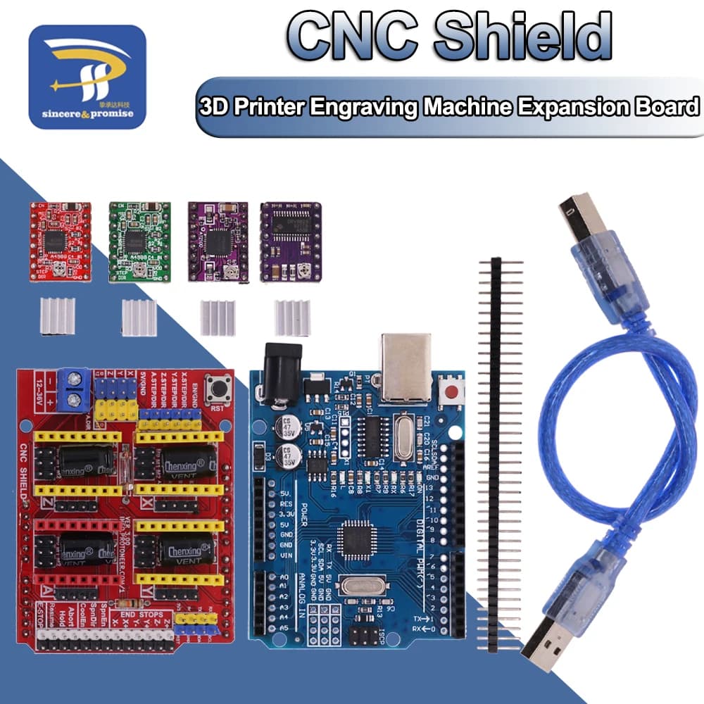 CNC Shield V3 3D Printer Engraving Machine + A4988 DRV8825 AT2100 Expansion Card Driver for Arduino + UNO R3 with USB Cable