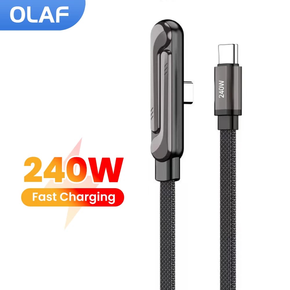 Cavo USB-C a USB-C a 90 Gradi da 240W con Supporto per Ricarica Rapida per iPhone 15 16 Samsung Huawei Xiaomi e Tablet